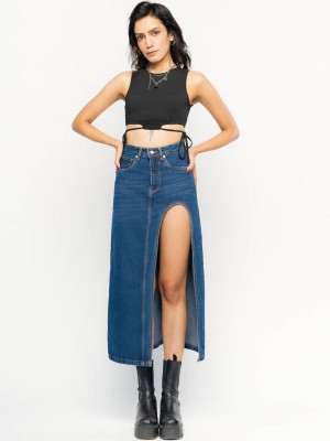 Freakins Solid Women Straight Blue Skirt