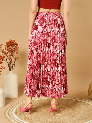 HouseOfCommon Floral Print Women A-line Red Skirt