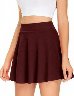 RD DESIGN Solid Women Flared Maroon Skirt
