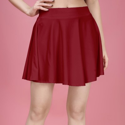 Trendmalls Solid Women Flared Red Skirt