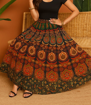 RAAKA Floral Print Women Regular Dark Green Skirt