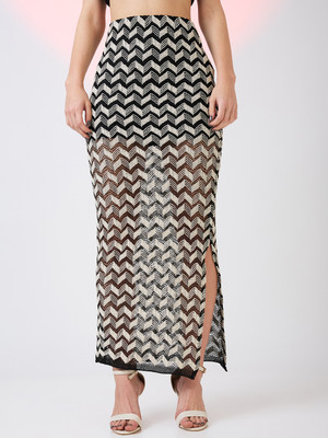 Globus Self Design Women Pencil Black, White Skirt