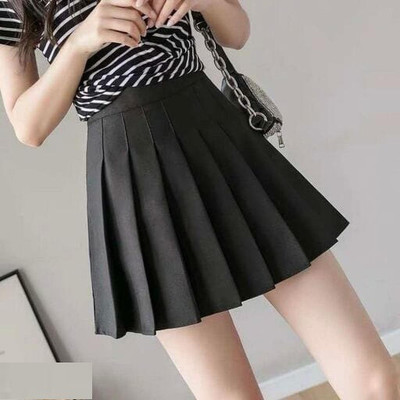 THE MD FASHION Solid Women Pleated Black Skirt
