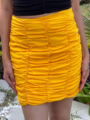 TANDUL Solid Women Gathered Yellow Skirt