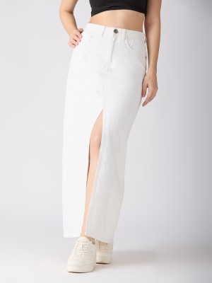 Globus Solid Women Straight White Skirt