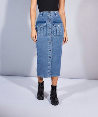 SASSAFRAS Solid Women A-line Blue Skirt