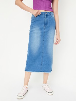 MAX Washed Women Regular Blue Skirt