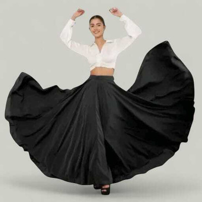 KAHARA Solid Women Flared Black Skirt