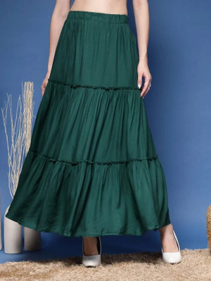 STYLE GRID Self Design Women Flared Dark Green Skirt