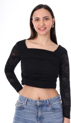 Jais Fashion Casual Solid Women Black Top