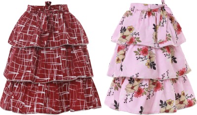 HEAVENS CREATIONS Floral Print Girls Pleated Pink Skirt
