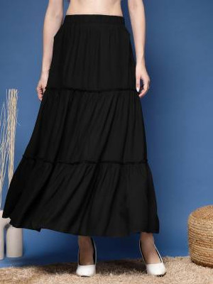 MODACasa Self Design Women Flared Black Skirt