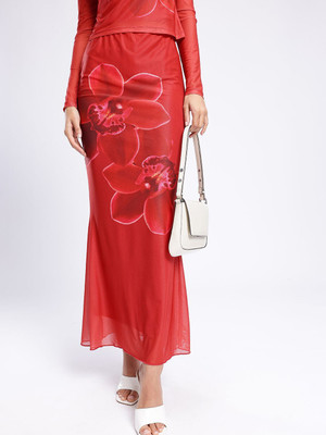 Glitchez Printed Women A-line Red Skirt