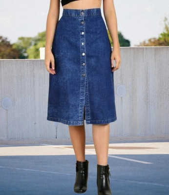 AKSHA CREATION Solid Women A-line Dark Blue Skirt