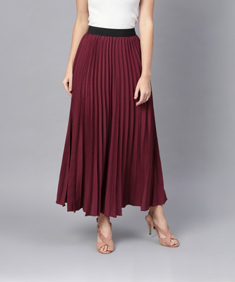 SASSAFRAS Solid Women Regular Maroon Skirt