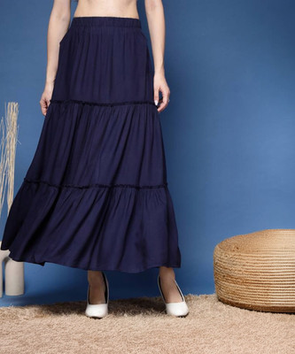 STYLE GRID Self Design Women Flared Dark Blue Skirt