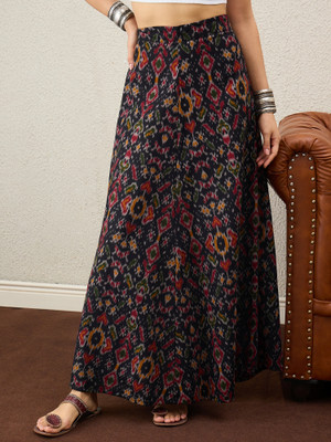 InWeave Printed Women A-line Black Skirt