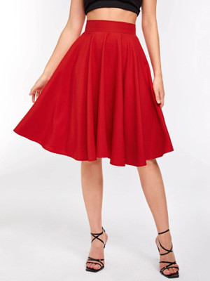 herija Solid Women A-line Red Skirt