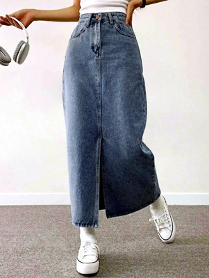 Herway Solid Women Regular Blue Skirt