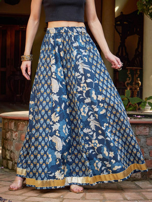 Shae by SASSAFRAS Printed Women Flared Dark Blue Skirt