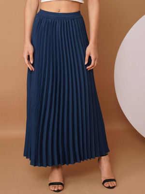 CHEMISTRY Solid Women Flared Dark Blue Skirt