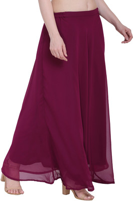 Warsian Solid Women Flared Maroon Skirt