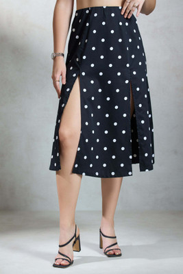 virgio Polka Print Women Straight Black Skirt
