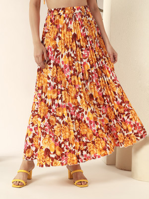 ZWERLON Printed Women Pleated Multicolor Skirt