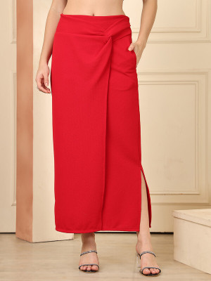 NEUDIS Solid Women Straight Red Skirt