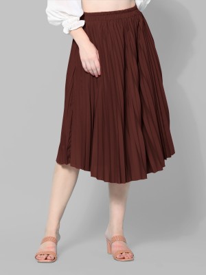 LN FASHION Self Design Women Pleated Brown Skirt