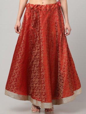 KGFONECLOTH Floral Print, Embellished Women Flared Maroon Skirt