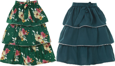 Hunoor Solid Girls Pleated Dark Blue Skirt