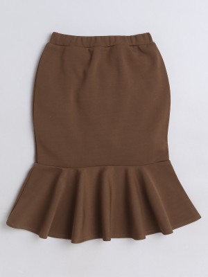 Aww Hunnie Solid Girls Regular Brown Skirt