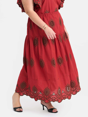 virgio Printed Women Flared Red Skirt