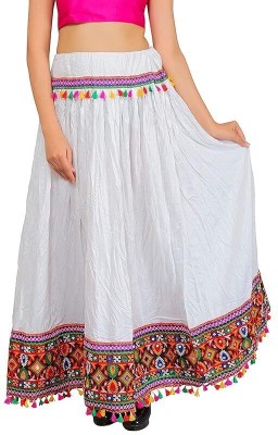 YKCREATION Embroidered Women Flared White Skirt