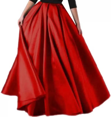 MAA BALAD CREATION Solid Women Flared Red Skirt