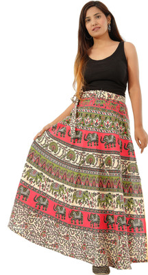 AnandPrints Printed Women Flared Red Skirt