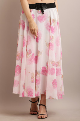 Neoen Floral Print Women Flared Pink Skirt