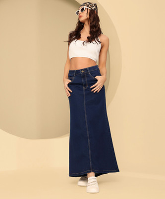 DOLCE CRUDO Solid Women Flared Blue Skirt