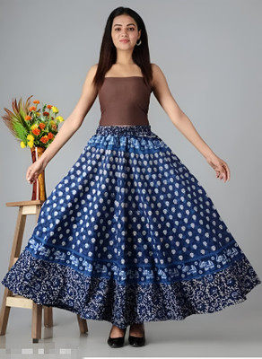 GS Enterprises Printed Women Flared Dark Blue Skirt