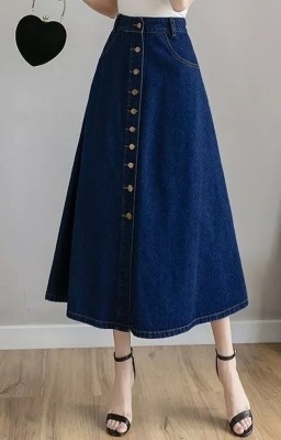 ts fashion Solid Women A-line Dark Blue Skirt