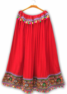 pk creation Embroidered Women Flared Red Skirt