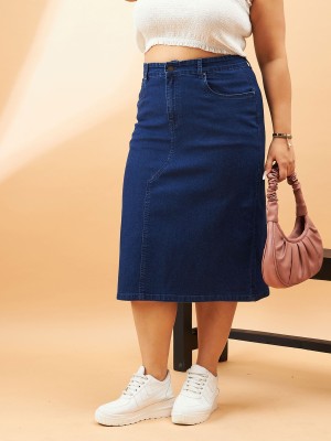 SASSAFRAS Curve Solid Women A-line Blue Skirt