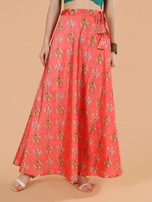 Frolic Rolic Floral Print Women Flared Orange Skirt