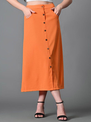Roadster Solid Women A-line Orange Skirt