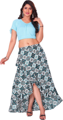 JYESHTA Printed Women Flared Green Skirt