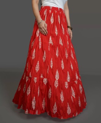 PRABHA HANDPRINTS Printed Women Flared Red Skirt