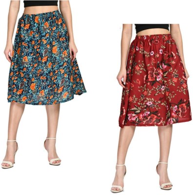 KAVYA Floral Print Women Regular Multicolor Skirt