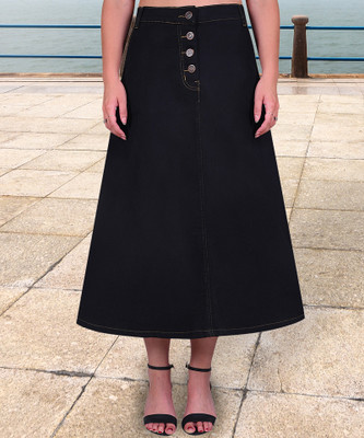 NEUNK Washed Women Regular Black Skirt