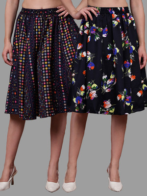 VALLES365 by S.c. Floral Print Women A-line Multicolor, Black Skirt